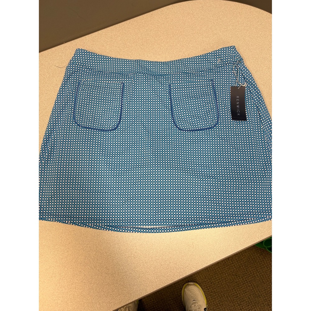 RENWICK  Blue White Geometric Pattern Skort w Pockets‎ Golf Tennis Athletic